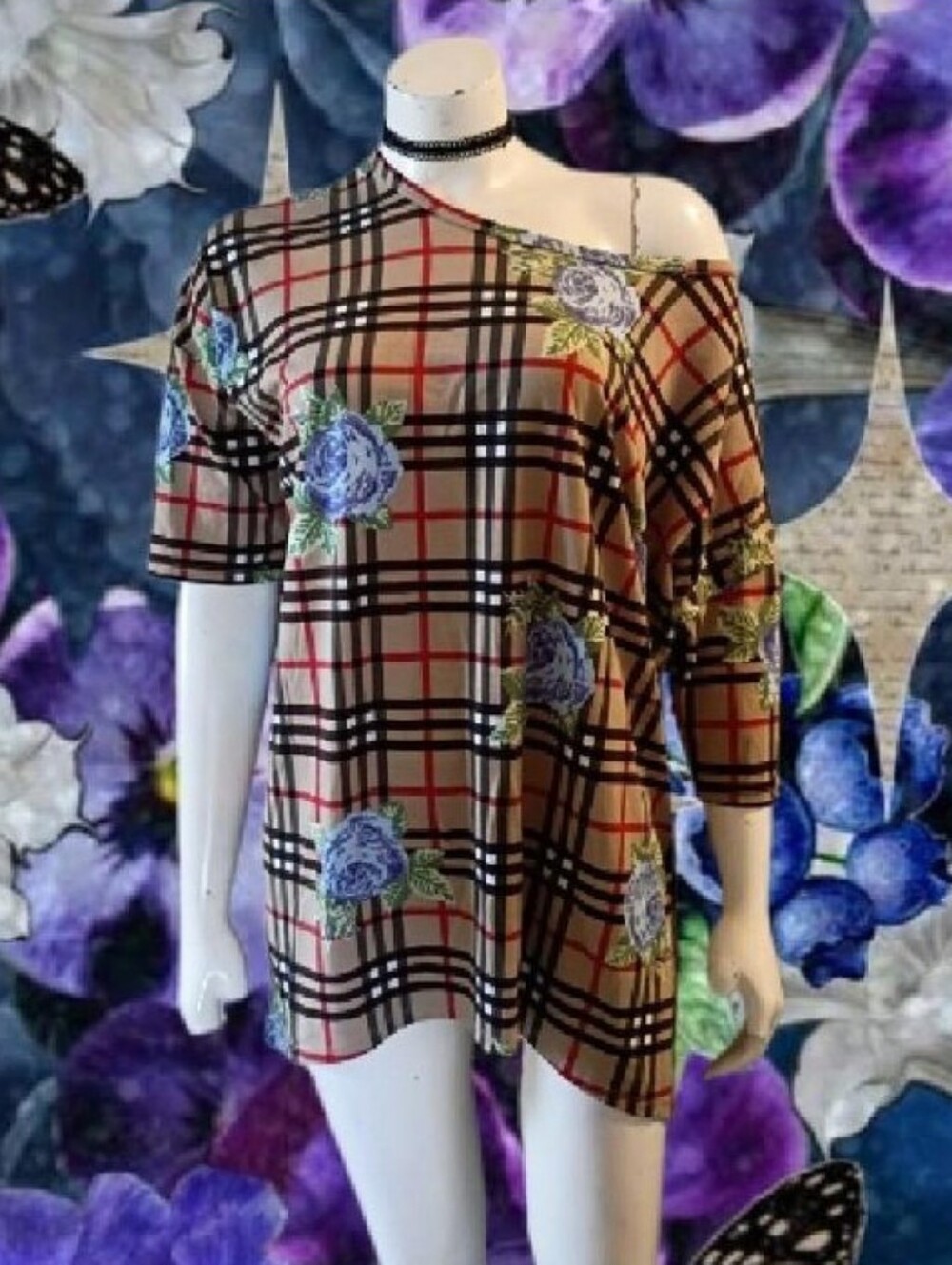 Hard To Find Lularoe Floral Plaid Irma Tunic Top Large